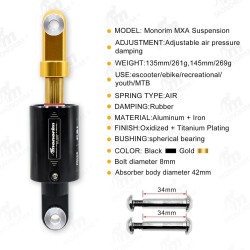 Monorim MXA oro amortizatorius elektriniam paspirtukui ir dviraciui MTB  - 10 
MODELIS: Monorim MXA pakaba
REGULIAVIMAS: Reguliu