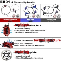 Kit completo freno idraulico Monorim EB01 a 4 pistoncini - leve, pinze, cavo e disco freno Monorim - 8 Kit completo freno idraul