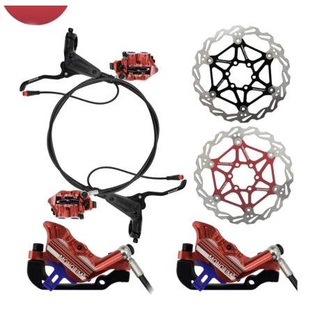 Polnyy komplekt 4-porshnevogo gidravlicheskogo tormoza Monorim EB01 — rychagi, supporty, tros i tormoznoy disk. Monorim - 1 Poln